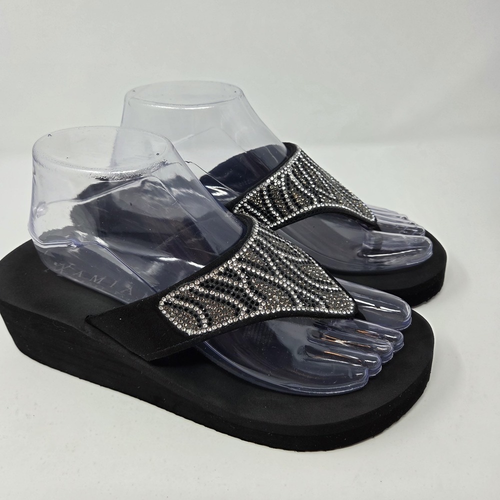 Amiani Sandal Womens 10.5 Black Vinyasa Sparkle Stones Thong Slip On Casual Zebr - Picture 2 of 11